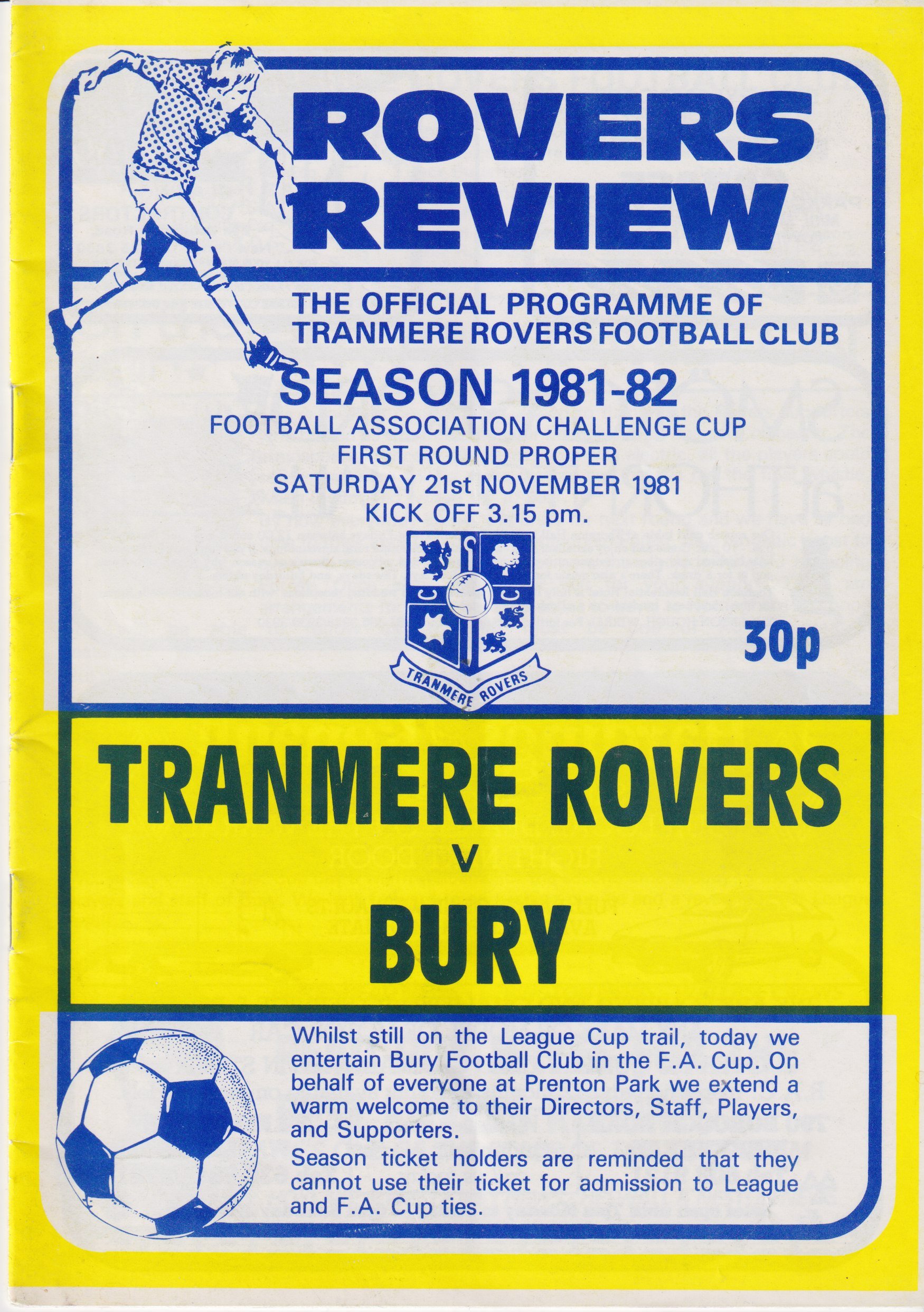 Tranmere Rovers v Bury match programme